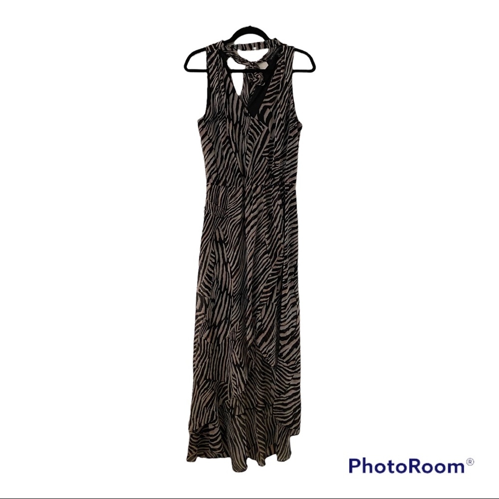 White House Black Market Size 8 Zebra Print High Low Ruffle Dress